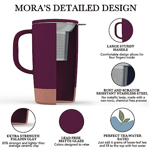 Mora Ceramics Large Tea Mug with Loose Leaf Infuser and Ceramic Lid
