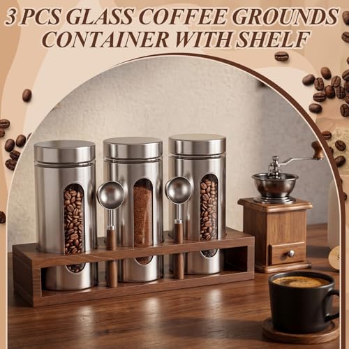 Stainless Steel Coffee Grounds Canisters Container with Shelf (3 Count)
