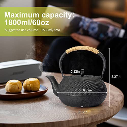 Japanese Tetsubin Tea Kettle Cast Iron Teapot with Stainless Steel Infuser 60 oz
