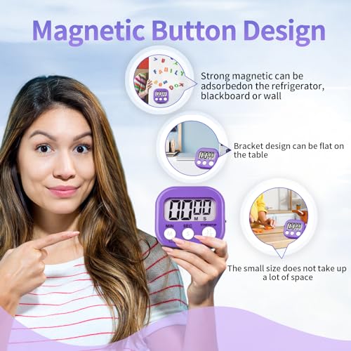 12 Pack Digital Kitchen Timer Magnetic Digital Timer with Big Display Loud Ring Cooking Timers for Kitchen Electronic Timer for Cooking (4 Count)