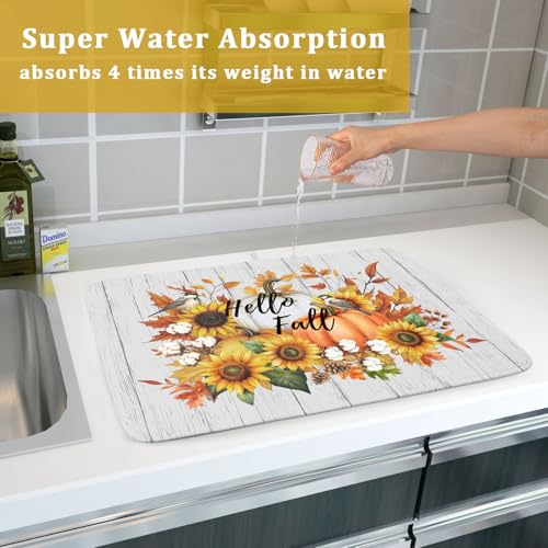 Hello Fall Sunflowers Dish Drying Mat for Kitchen Counter