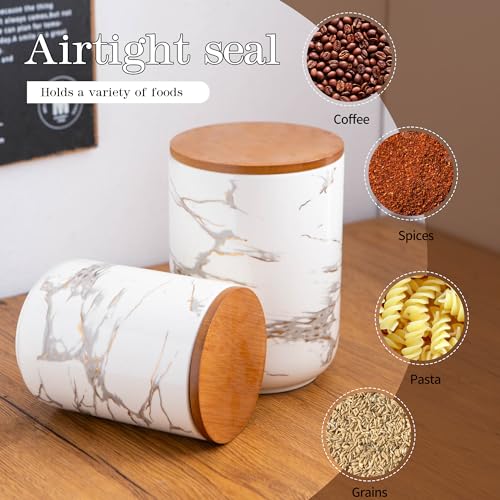 White Marble Ceramic Canister with Bamboo Lid (3 Count)