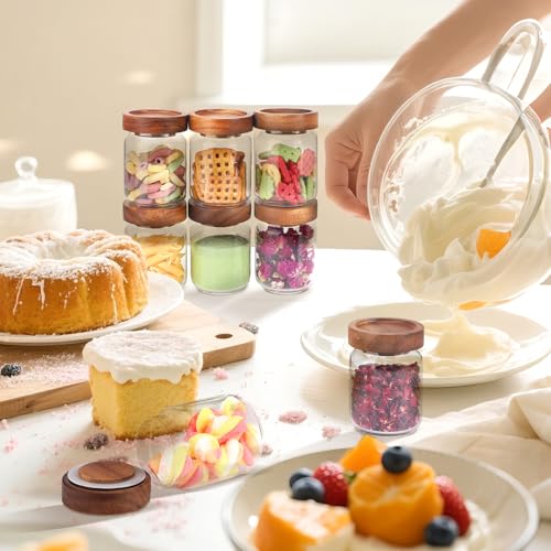 5 oz Glass Spice Jar with Acacia Wood Lid 8 pcs