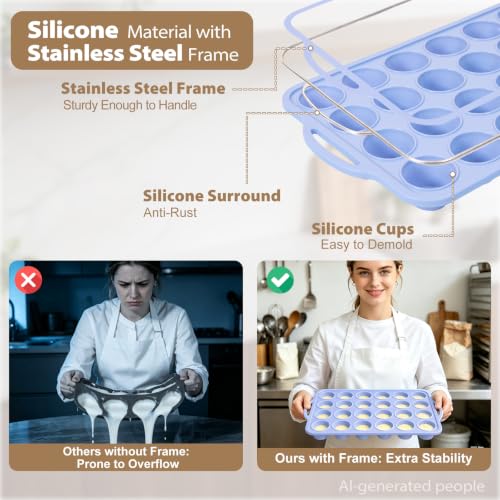 Mini Silicone Muffin Pan with Frame Non Stick Cupcake Tin Baking Mold