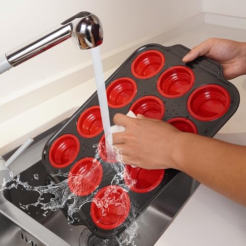 Silicone Muffin Pan for Baking with Metal Frame (12 Count)