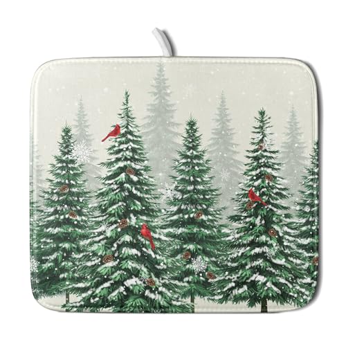 Winter Green Pine Tree Dish Drying Mat for Kitchen Counter