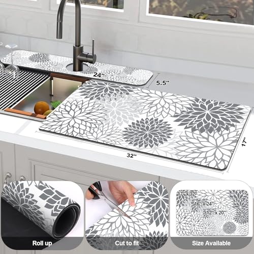 2PCS 17" x 32" Dish Drying Mat & 24" x 5.5" Sink Splash Guard (2 Count)
