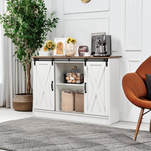Coffee Bar Cabinet with Sliding Barn Doors