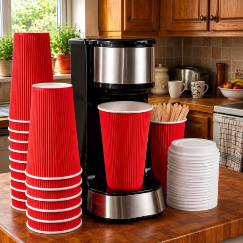 Ripple Wall Coffee Cups 500 Count 16 Ounce Insulated Red Paper Cups