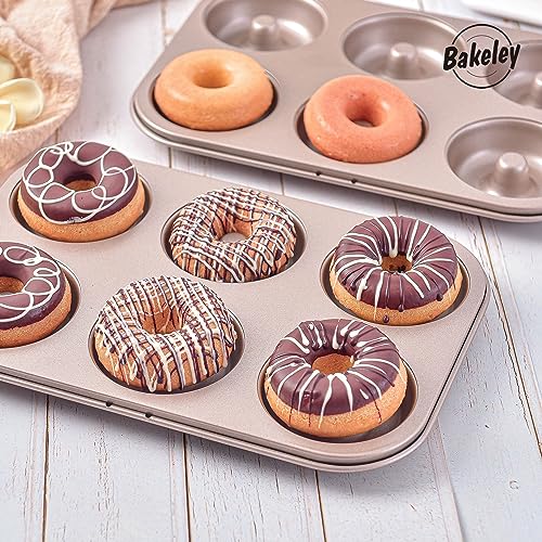 Non-stick 6-Cavity Donut Pans,Set of 2,Ring Doughnut Pan,Donut Pan for Baking(Champagne Gold) (2 Count)