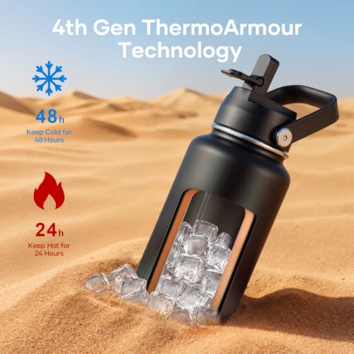 40 oz Insulated Water Bottle with Paracord Handle & Straw Spout Lids