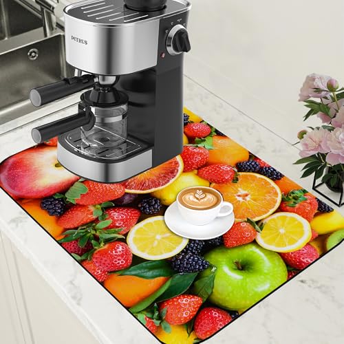 Fresh Fruits Dish Drying Mat for Kitchen Counter Coffee Bar Mat Hide Stain Absorbent Non