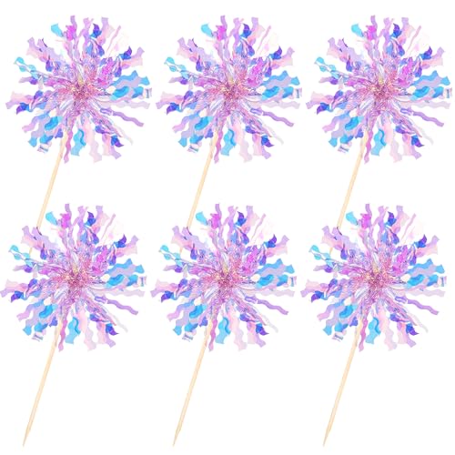 30 PCS Foil Firework Cupcake Toppers Sparkle Tinsel Cupcake Picks Happy Birthday Cake Toppers Drink Stirrers Cocktail Food Fruit Toothpicks for Baby Shower Birthday Party Decorations Supplies Purple (30 Count)
