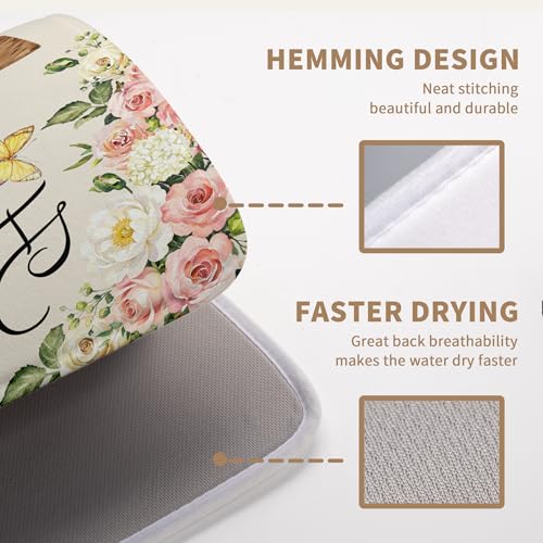Easter He Is Risen Dish Drying Mats Spring Floral Dish Mat Easter Cross Drying Matt Dishes Dryer Pad for Kitchen Counter Absorbent Microfiber Washable Foldable Reusable 18x24 in