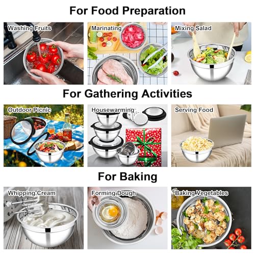 Mixing Bowls Stainless Steel Salad Mixing Bowl with Lid & Grater Set (5 Count)