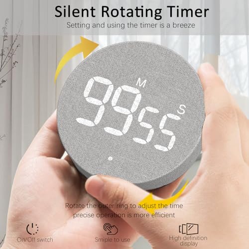 Desk Timer for Productivity Magnetic Digital Kitchen Timer Rechargeable Fabric Mesh Cover 99 Mins Countdown
