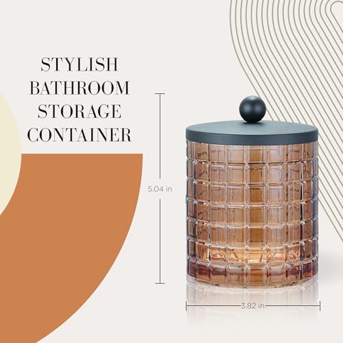 Amber Colored Tranlucent Apothecary Etched Geometric Grid Glass Jar W