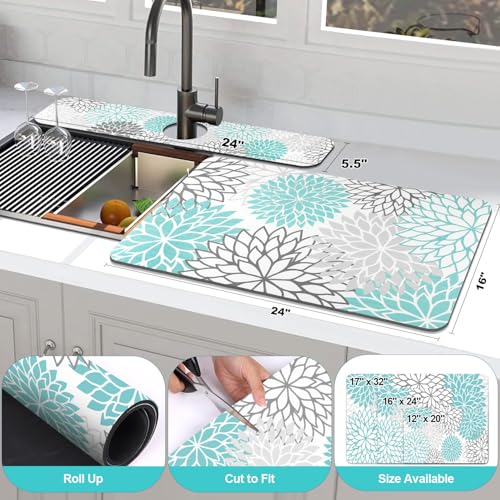 2PCS 16" x 24" Dish Drying Mat & 24" x 5.5" Sink Splash Guard