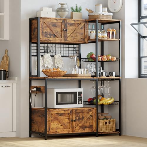 Bakers Rack with Cabinet and Power Outlet