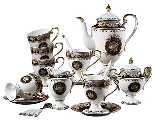 Ceramics Coffee Cup Saucer Set with 21 Pieces Home Porcelain Tea Set with Dish and Teapot European Classical Style Tea Cup and Saucer Set