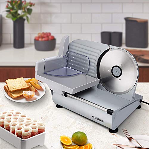 Meat Slicer CUSIMAX Electric Deli Food Slicer with Two 7.5'Removable Stainless Steel Blades and Pusher