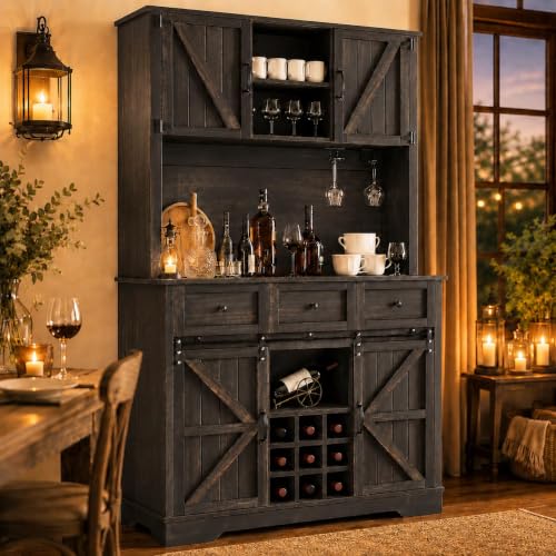 Farmhouse Coffee Bar Cabinet with Wine Rack