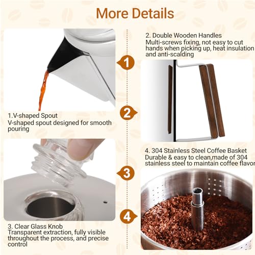 No Coating 9 Cup Percolator Coffee Pot 304 Stainless Steel