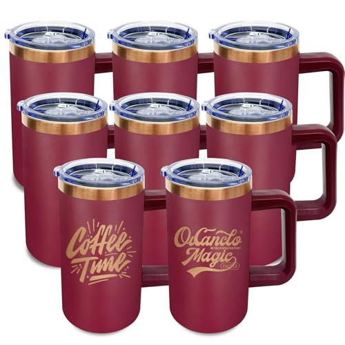 22oz Insulated Coffee Mug Bulk with Handle and Lid Red (8 Count)