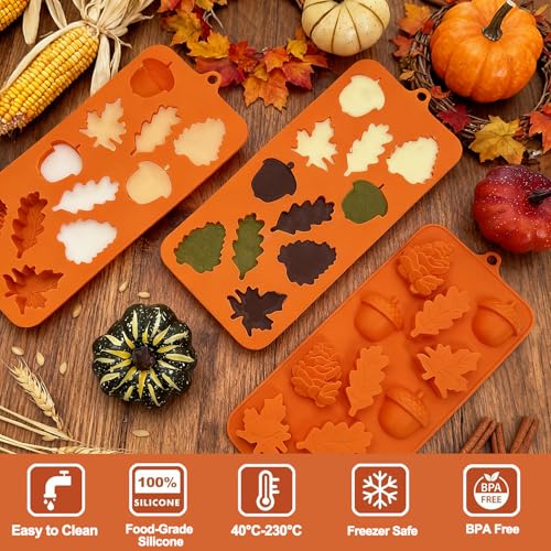 3Pack Fall Chocolate Mold Thanksgiving Silicone Candy Molds Halloween Autumn Harvest Festival Baking Mold Chestnuts (3 Count)