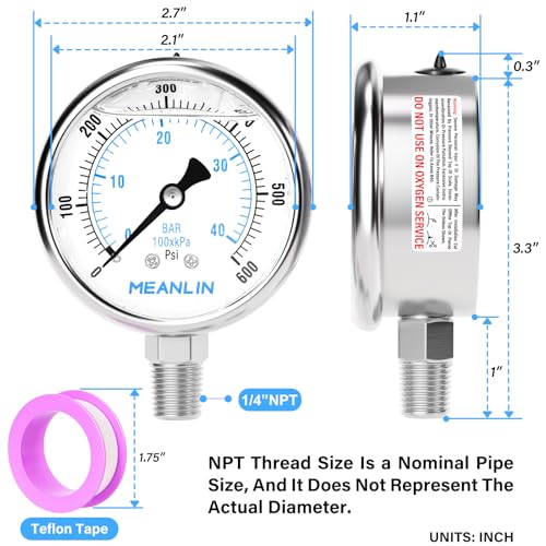 0~600Psi Liquid Filled Pressure Gauge Stainless Steel with 316 Stainless Steel Joint 1