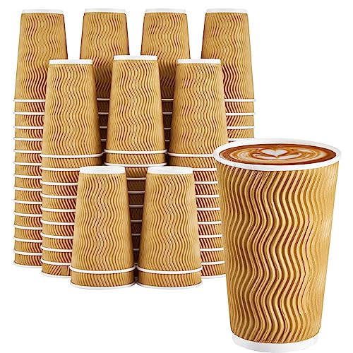 90 Pack 16 oz Disposable Paper Coffee Cups Insulated Champagne (90 Count)