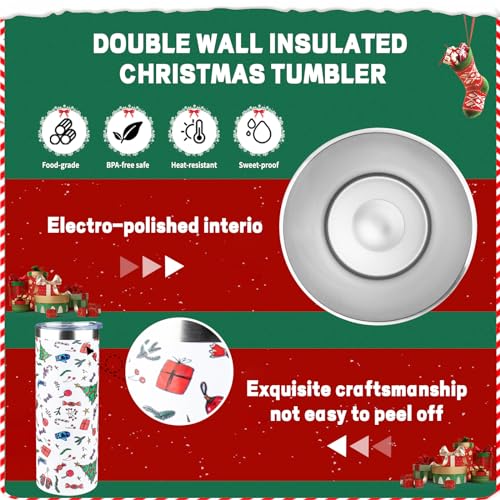 20oz Christmas Skinny Tumbler with Lid and Straw (2 Count)
