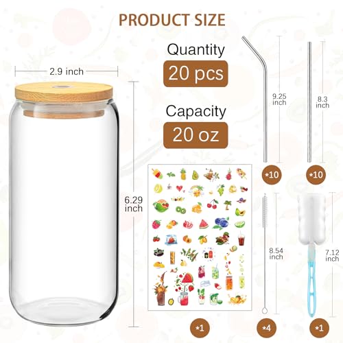 20 OZ Can Shaped Glass Cups with Straws 20 Pack Glass Coffee Cups (20 Count)
