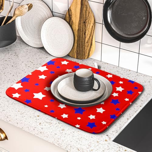 Fourth of July Independence Memorial Dish Drying Mat for Kitchen Counter