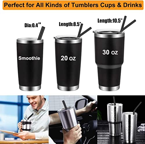 6 Pack Black 0.4" Wide Bore Reusable Stainless Steel Smoothie Straws (6 Count)