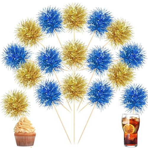 100 Pcs Foil Firework Cupcake Toppers Sparkle Tinsel Cake Toppers Cake Decoration Cocktail Fruit Toothpick for Birthday Wedding Graduation Party