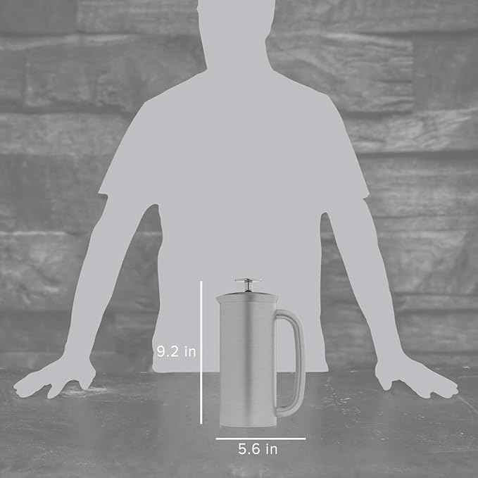 ESPRO P7 Brushed Stainless Steel French Press 304 – Patented Double Walled Micro-Filter Insulated French Press Coffee Maker, Grit-Free Brew - Heat Resistant BPA Free (18oz)