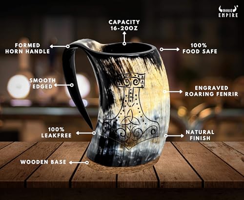 Viking Drinking Horn Mjolnir Engraving Mug (3 Count)