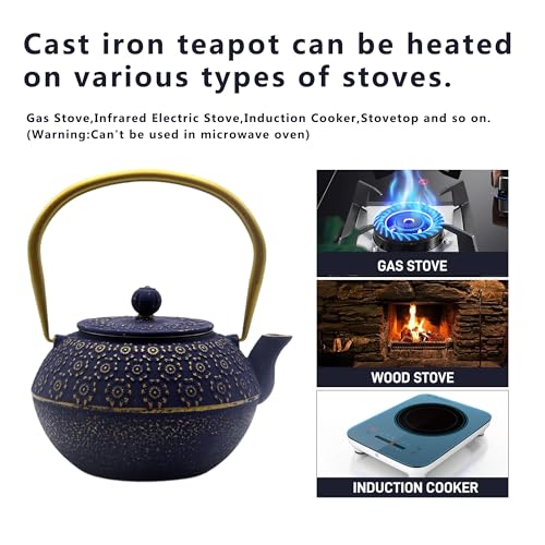33.8oz Small Cast Iron Tea Kettle for Stovetop