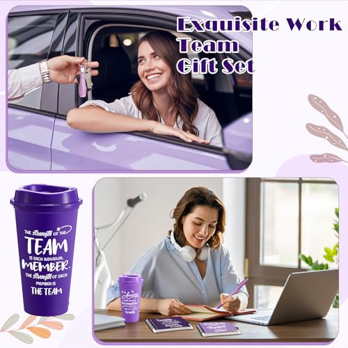 12 Set 48 Pcs Team Appreciation Gift Set Inspirational Employee Appreciation Gift Bulk 16 oz Coffee Cups with Team Notebook Pen Keychains for Staff Teacher (12 Count)