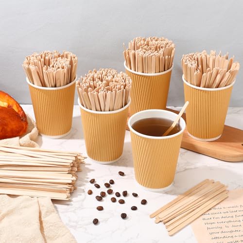 4000 Pack Birch Wood Coffee Stir Sticks 5.5 Inch Disposable Wooden Coffee Stirrers Bulk Long Tea Stirring Stick Round End Swizzle Beverage Mixer for Cocktail Hot Chocolate Drink Summer (4000 Count)