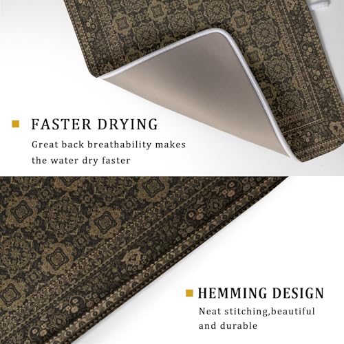 Brown Antique Tabriz Rug Dish Drying Mat for Kitchen Counter