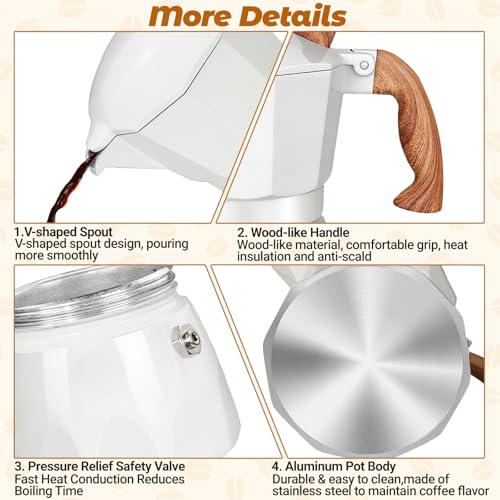3 Cup Aluminum Moka Pot Classic Stovetop Espresso Coffee Maker 150ml 5oz Coffeemaker Percolator Mocha Pot Greca Coffee Maker Cafe Makers for Italian and Cuban Café Brewing White