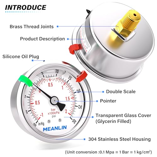 30inHG~30Psi Vacuum Pressure Gauge 1
