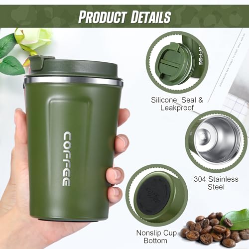 4 Pcs 13 oz Travel Coffee Mug Insulated Reusable Coffee Cups with Leakproof Lid Stainless Steel Portable Tumbler for Keep Hot or Ice Milk Tea (4 Count)
