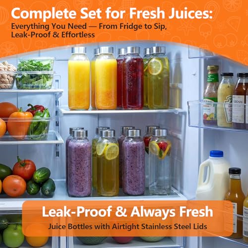 Glass Juice Bottles with Lid 12 oz