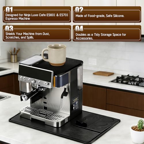3-in-1 Silicone Mat Set for Ninja Luxe Cafe ES601 & ES701 Espresso Machine– Top Mat, Bottom Sliding Mat & Tamping Station Pad, Full Protection Non-Slip Coffee Machine Accessories (Black) (3 Count)