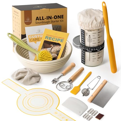 Sourdough Starter Kit with Banneton Bread Proofing Baskets and Jar