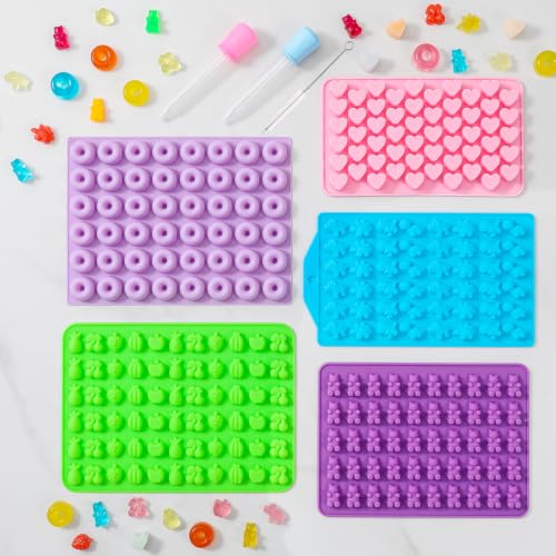 Gummy Molds 5pcs Gummy Bear Silicone Candy Molds with 2 Droppers & 1 Brush
