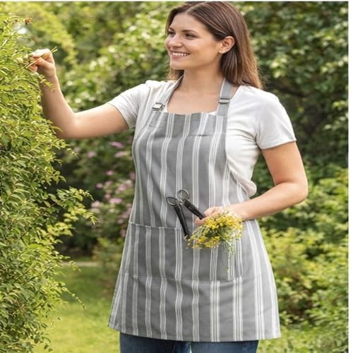 Cotton Striped Aprons for Women with Pockets